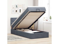 Estructura cama otomana colchón terciopelo gris oscuro 90x190cm
