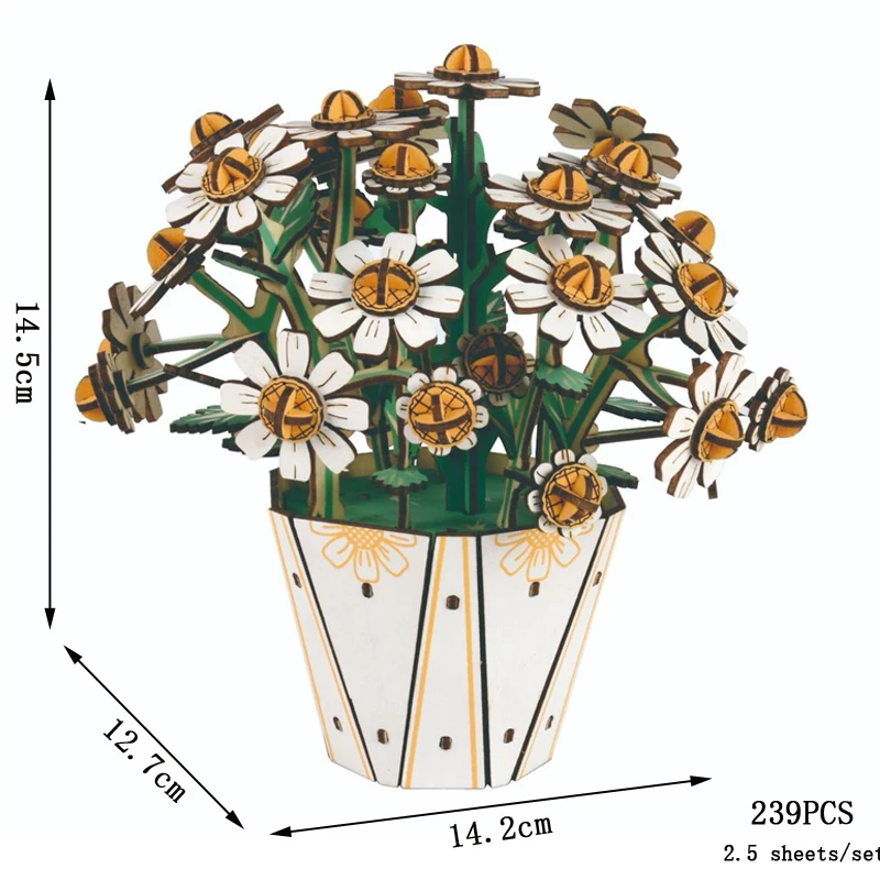 (margarita) Rompecabezas 3d De Madera Para Armar Con Ramo Preservado.