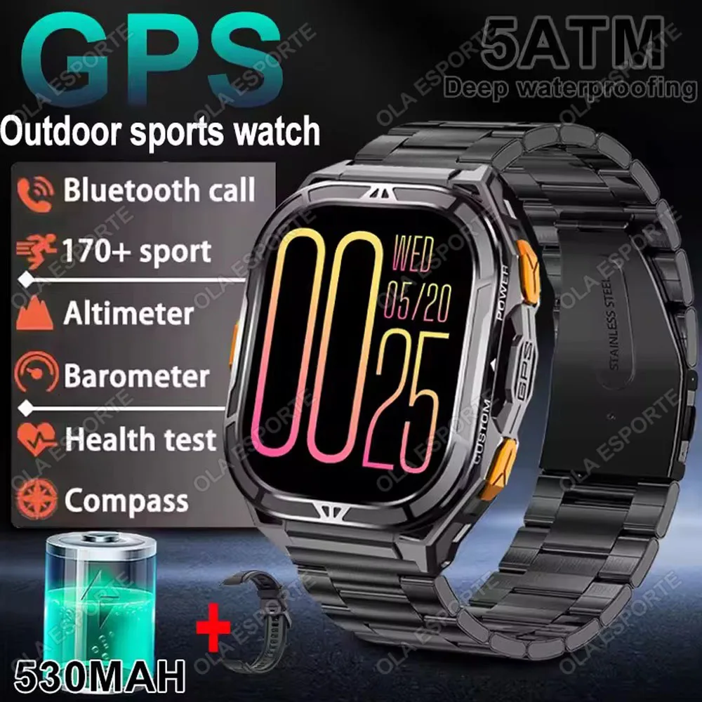 Reloj Inteligente Gps (con Correa De Acero Negra) Con Brújula Gnss De Doble Frecuencia Integrada, Resistente Al Agua.