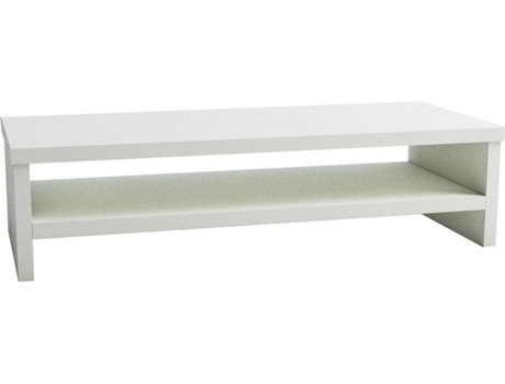 Soporte de Monitor HENOR con Estantería Intermediario (Blanco - Madera - 62x26.5x16 cm - Soporta 50Kg)