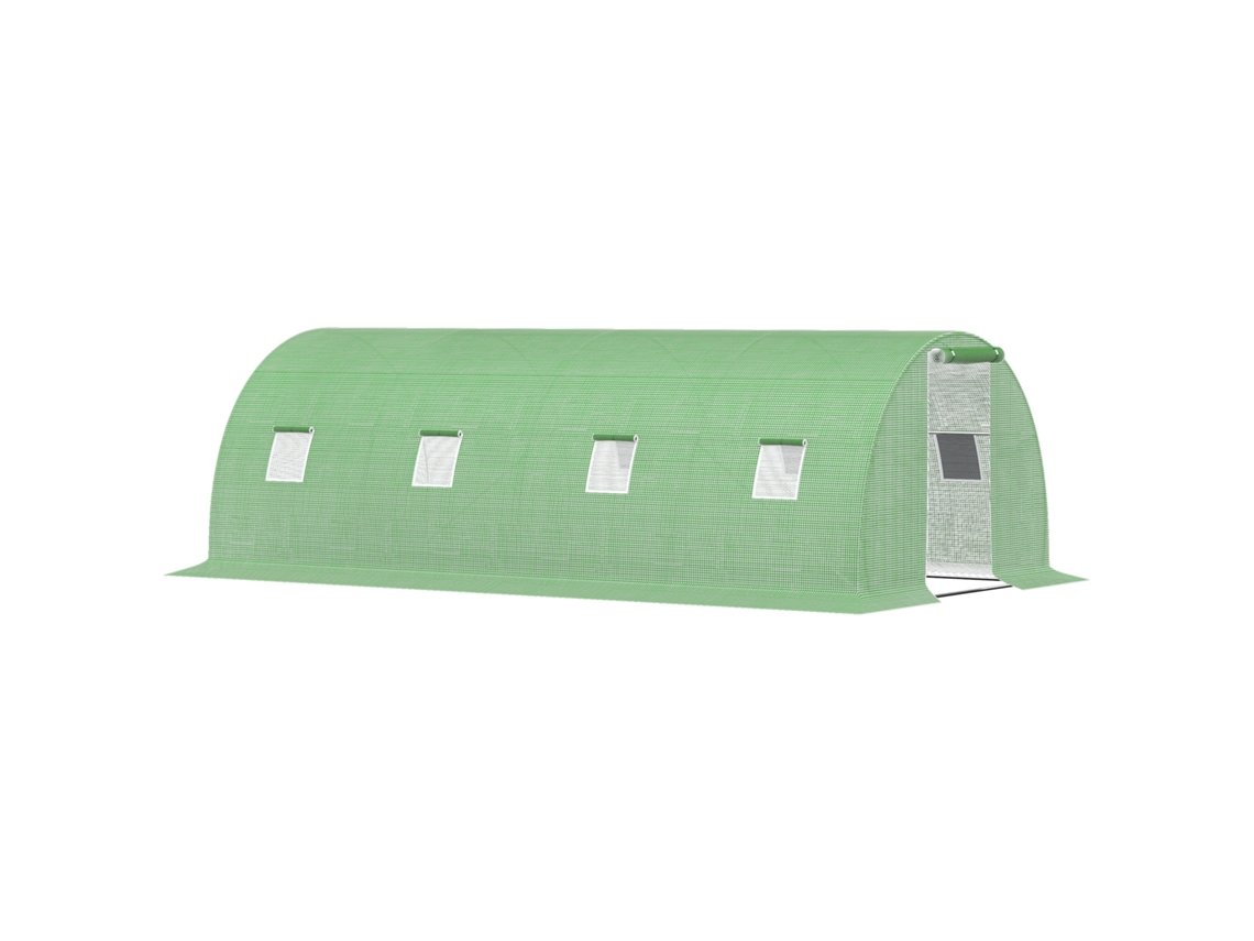 VPMKP - Invernadero túnel Outsunny, 6x3 m, con 8 ventanas, protección contra heladas, estructura de acero y color verde oscuro.