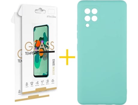 Funda y Protector 2x de Vidrio Samsung Galaxy A42 5G SKYHE Silicona Líquida Verde Agua