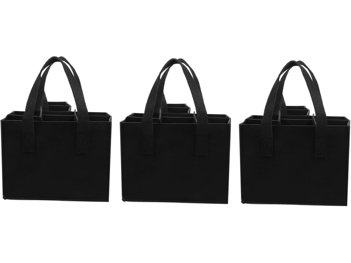 Juego de 3 bolsas de fieltro negro con divisor extraíble, gran capacidad, acolchadas y lavables, ideales para