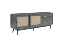 Mueble de TV Susa con 2 puertas correderas en poliratán 160x40x65 cm Gris [EN.CASA]