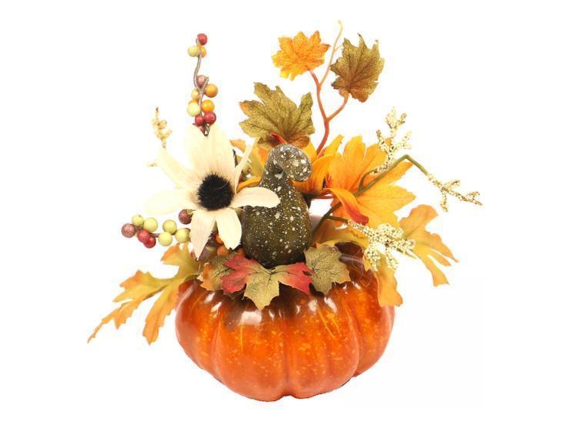 2 arreglos florales artificiales de hojas de arce y calabaza