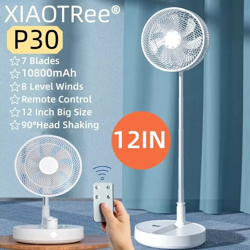 Ventilador Portátil Plegable Usb P30 De 10800 Mah (blanco), Ventilador Telescópico De Pie De 12 Pulgadas, Ventilador Para Camping.