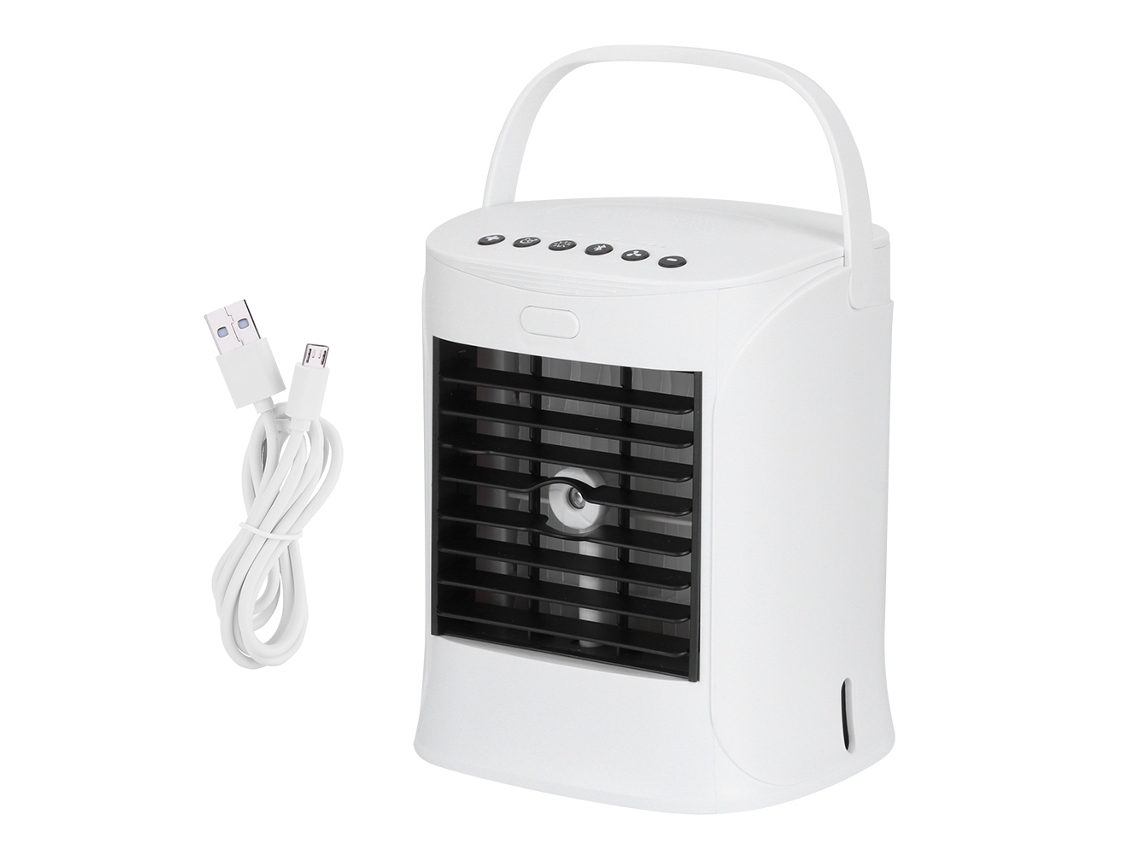 Ventilador de mesa con aire acondicionado y humidificador USB.