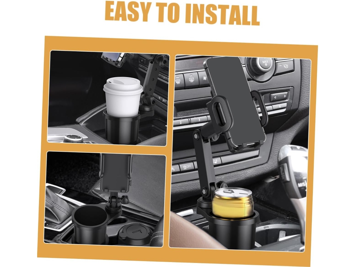 Soporte Ajustable Para Teléfono Y Portavasos Del Coche, Fácil Instalación, Compatible Con La Mayoría De Los Vehículos.