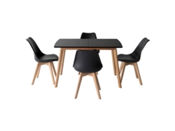 Conjunto de mesa extensible HELGA 120 / 160cm y 4 sillas NORA negro HAPPY GARDEN