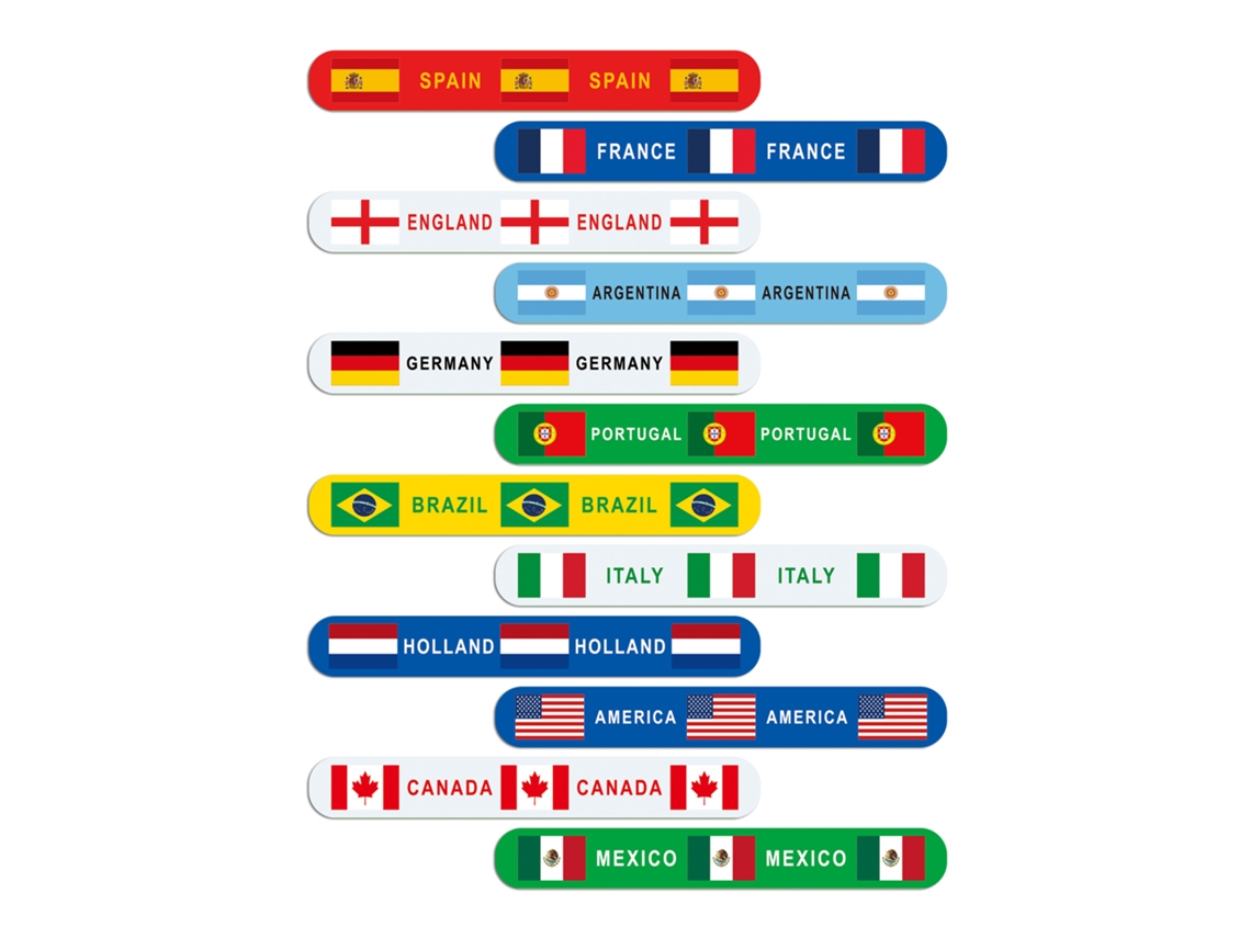 Pulsera Slap Banderas 12 Selecciones Copa 2026, Flexible, Ajuste Rápido, Accesorio Hincha Para Estadio Y Reuniones.