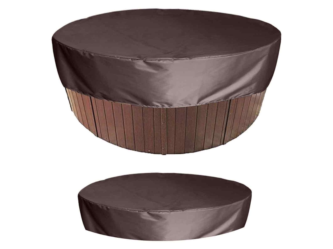 MEOIRUERY Tapa Redondo para Bañera de Hidromasaje, Mesa de Jardín, Cubierta con Elástico para Muebles de Bañera Exterior, 190 x 89 cm (Marrón)