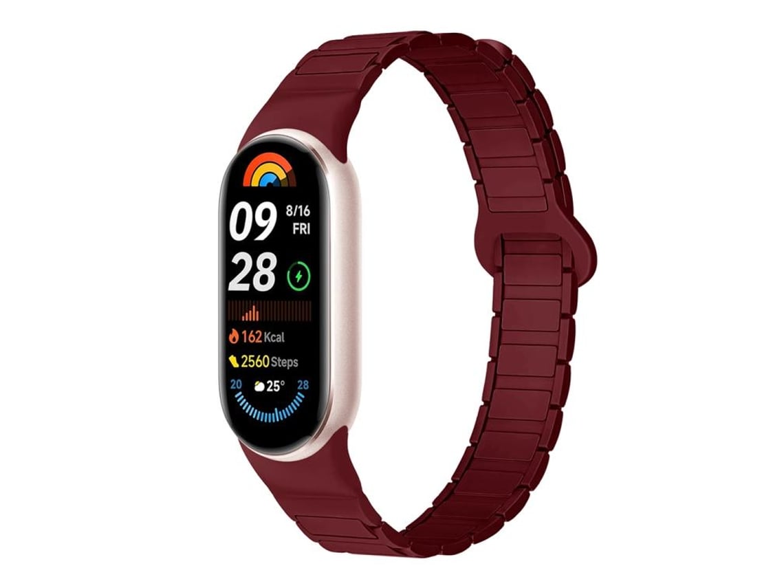 Pulsera para Xiaomi Smart Band 10/9/8 - Silicona magnética - Con tres esferas, color rojo vino