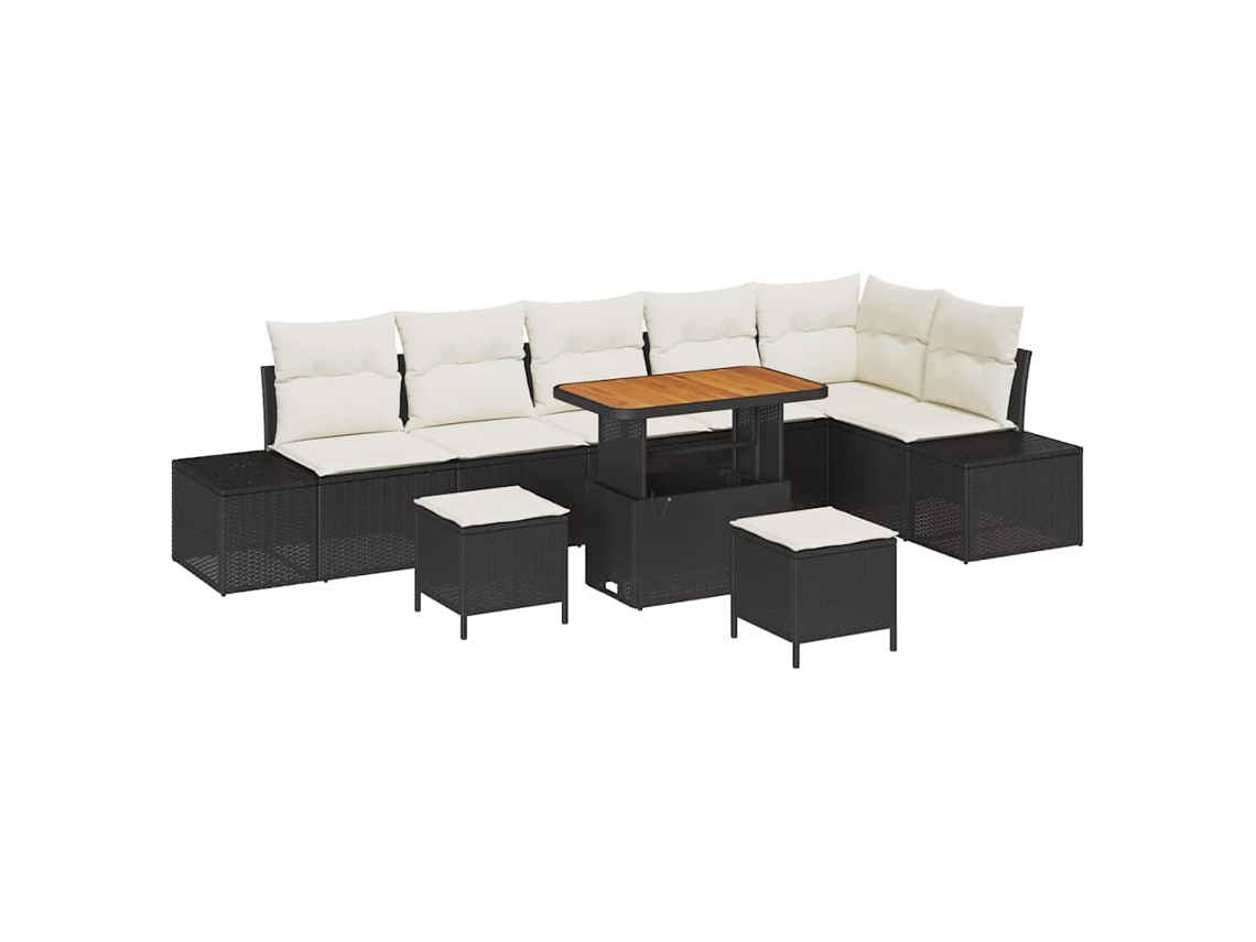 Maison Exclusive - Conjunto de sofás de jardín de ratán sintético negro de 9 piezas