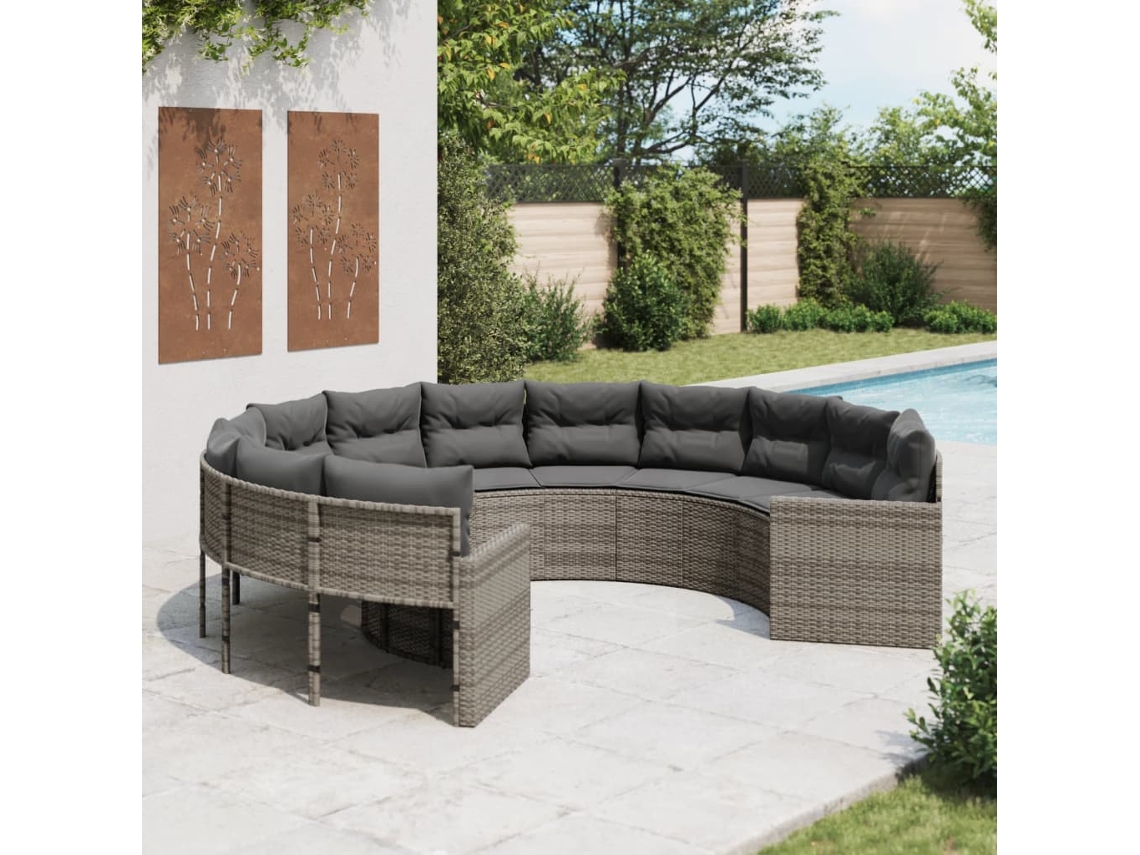 Sofá de jardín con cojines redondo de mimbre gris Dkd Home Decor