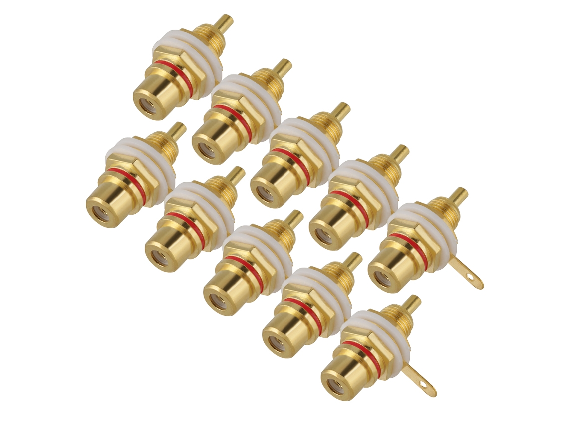 2026velora-10 Peças Conector Rca Fêmea De Ouro Jack Terminal Socket Para Áudio Hifi Vermelho