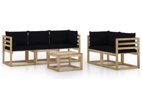 Conjunto 6 de muebles de jardín VIDAXL con cojines negros
