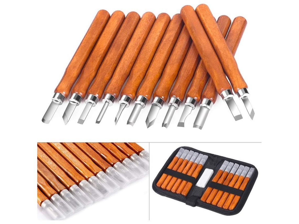Juego De 12 Herramientas Para Grabado En Madera Con Lápices Afiladores Para Profesionales Y Aficionados. Cera Para Madera.