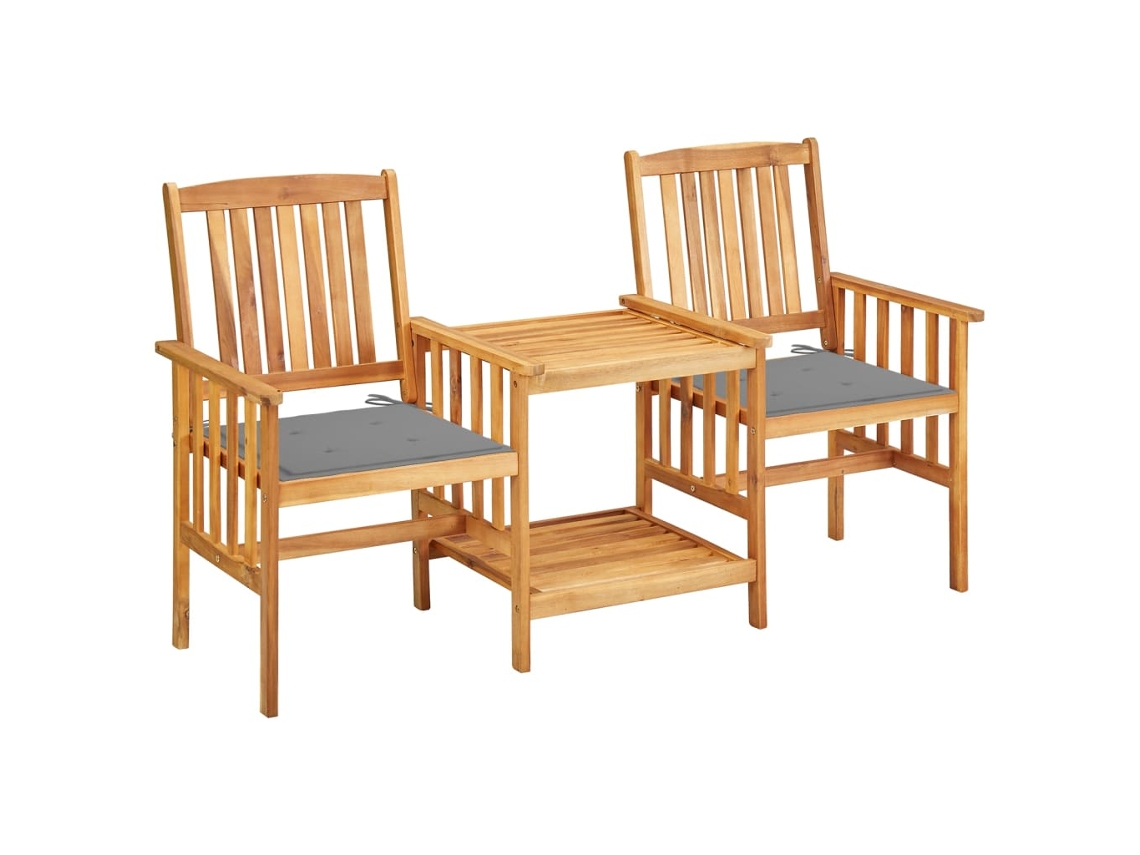 Sillas de jardín con mesa de centro y cojines de madera maciza de acacia, Dkd Home Decor