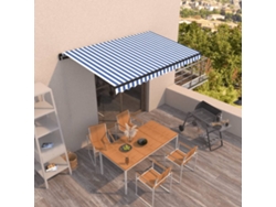 Toldo retráctil manual 450x350 cm azul y blanco Dkd Home Decor