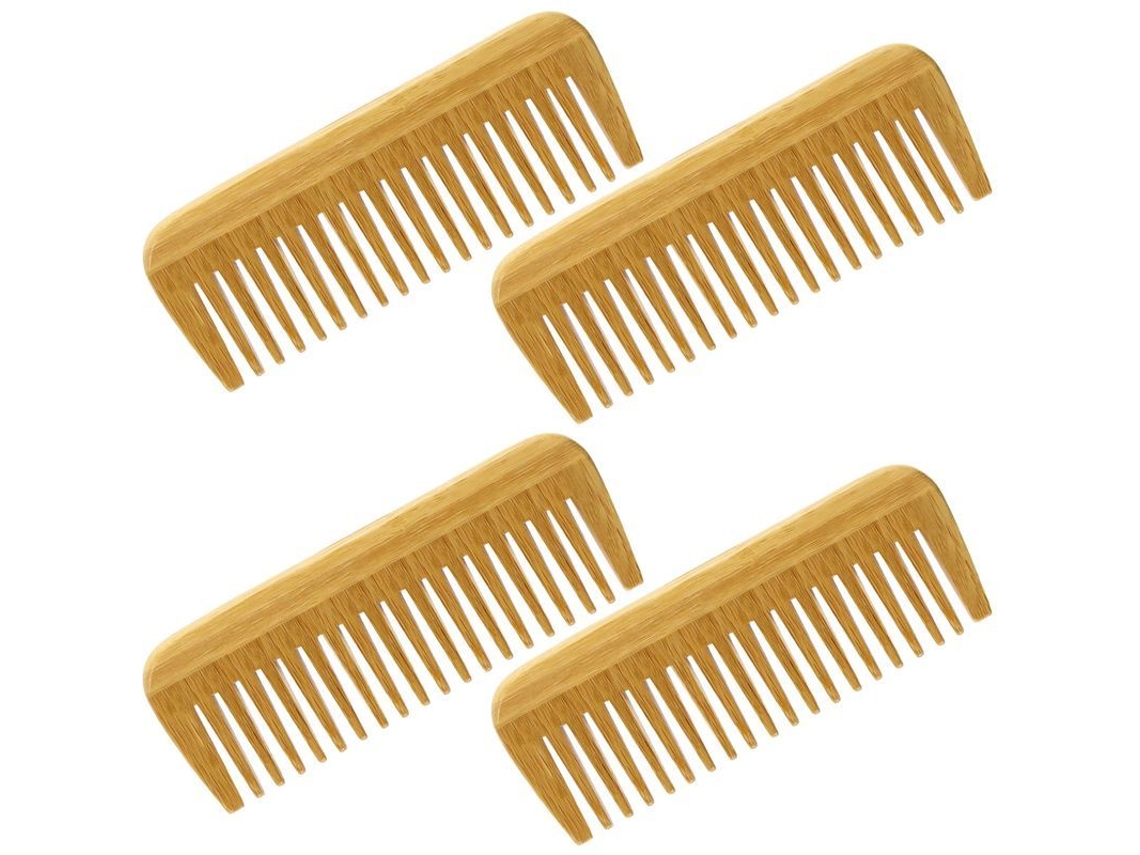 Peine De Bambú Ecológico De Dientes Anchos Para Cabello Rizado Y Barba Para Hombres (4p Yvq)
