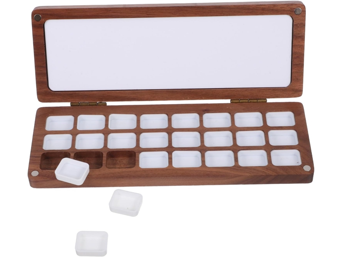 Paleta De Acuarela Vacía De 24 Compartimentos Con Tapa, Compartimentos De Madera Y Bandeja Para Mezclar, Ideal Para Pintores.