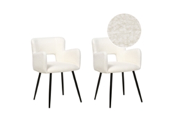Conjunto de 2 cadeiras de refeição com apoios de braços BELIANI Sanilac de Bouclé Branco 52x44x75