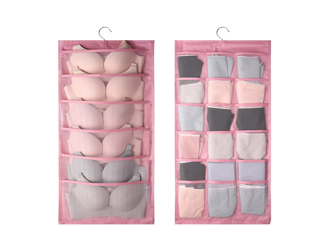 Organizador de ropa interior de doble cara para colgar sujetadores, bragas y calcetines, bolsa de almacenamiento rosa
