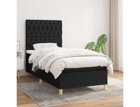 vidaXL Cama con somier y colchón 90x200 cm tela negro