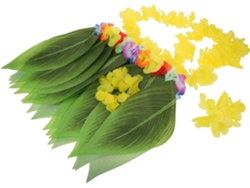 Traje Luau: Falda Hawaiana Con Pequeños Estampados Florales Y Corona De Flores Para Fiestas Y Eventos En La Playa.
