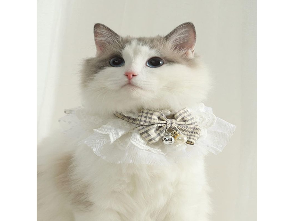 Collar Para Gato Con Campanas Y Lazo, Ajustable De Tejido A Mano (gris)