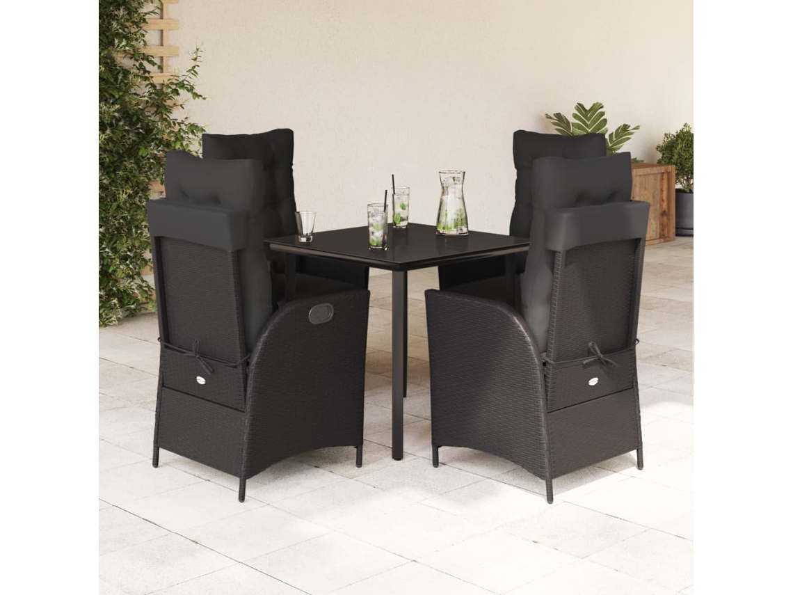 Juego de comedor de jardín de 5 piezas con cojines de mimbre negros de DKD Home Decor