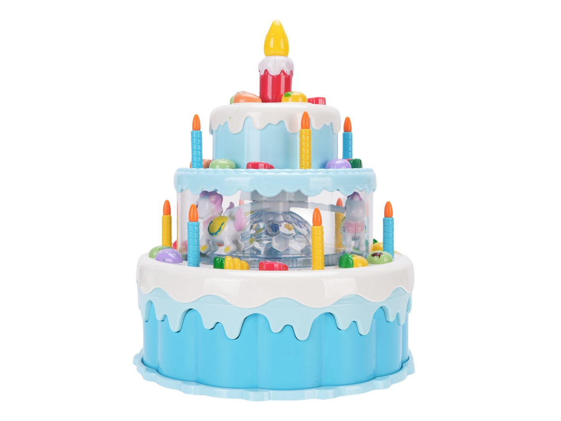 Ats-juguete De Pastel De Cumpleaños Rotatsorio Eléctrico Con Luces Y Música, Pastel Falso Con Velas Para Niños De 3+ Años Azul