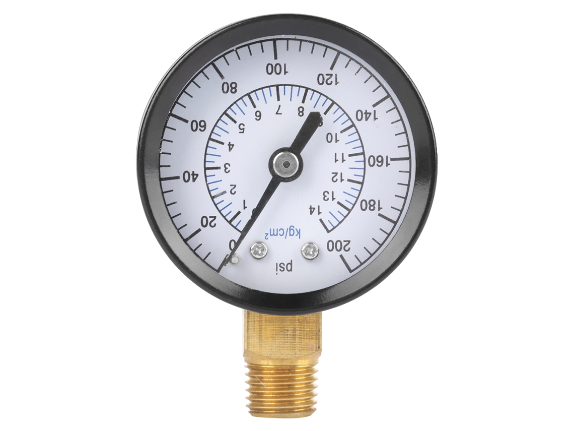 Manómetro De Presión De 0-200 Psi/0-14 Kgf/cm² Con Conexión Npt De 1/4" Para Agua, Aire Y Aceite.