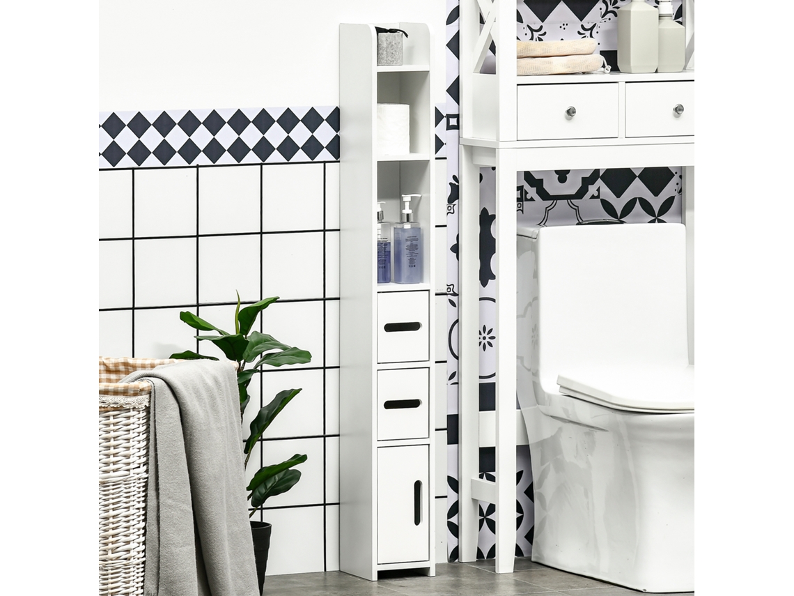 Columna de baño con 3 puertas y 3 estantes abiertos, columna auxiliar, estilo moderno, 15x17x120cm, blanca