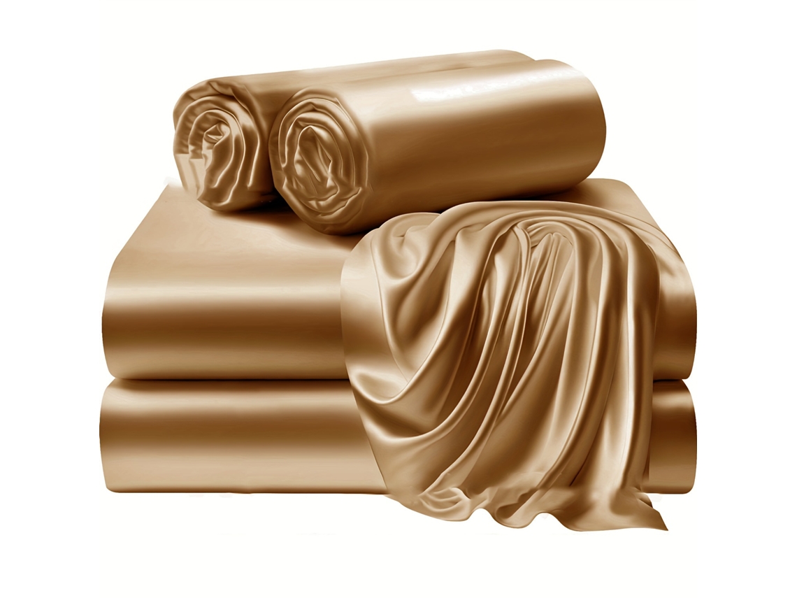 4pack Juego De Sábanas Ajustables De Satén Chrui 100% Poliéster 198x203x35cm (dorado)