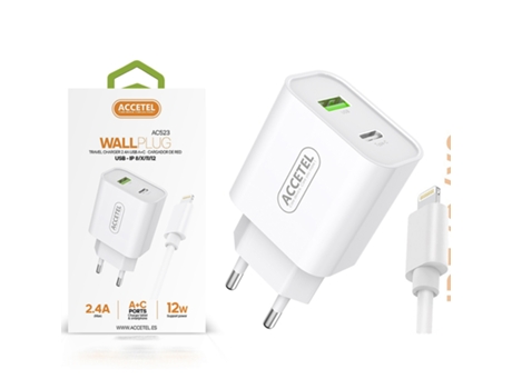 Cargador ACCETEL iPhone 13 (Lightning - Blanco)