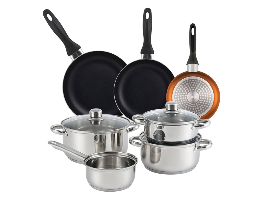 Juego de utensilios de cocina Well Home de 7 piezas y 3 sartenes Wellhome