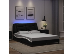 Estructura Cama Con Led Cuero Sintético Negro Blanco 120x200 Cm