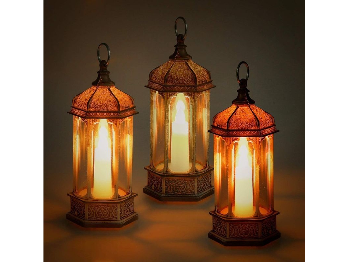 Portavelas Hexagonal Con Luces, Juego De 3 Faroles Decorativos - 15,5 Cm