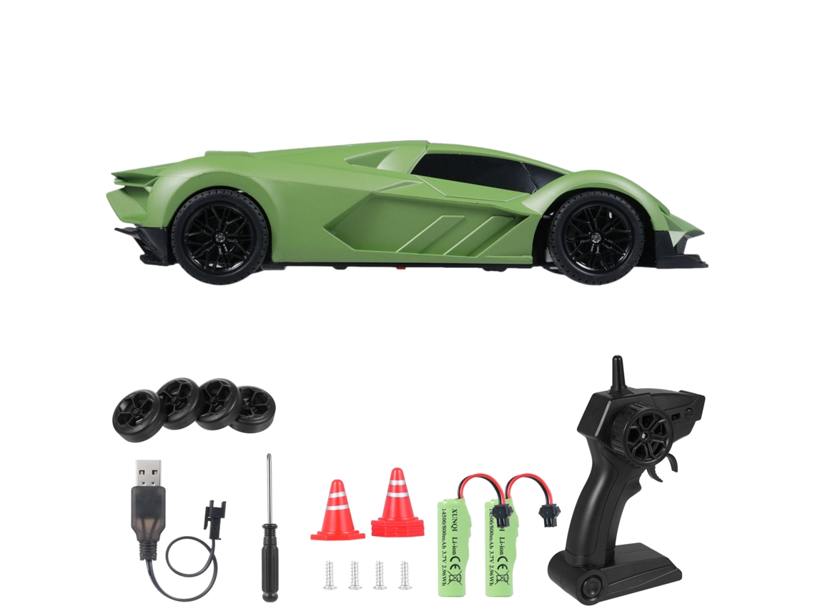 Coche Teledirigido 4x4 A Escala 1:20 De 2,4 Ghz Con Luces Led, Neumáticos Antideslizantes Y Batería Recargable Para Niños, Color Verde.