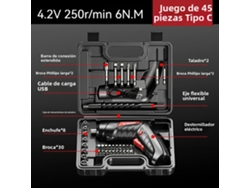 (juego En Caja De 45 Piezas) Juego De Destornilladores Eléctricos Inalámbricos Recargables De 4,2 V Con Batería Y Taladro