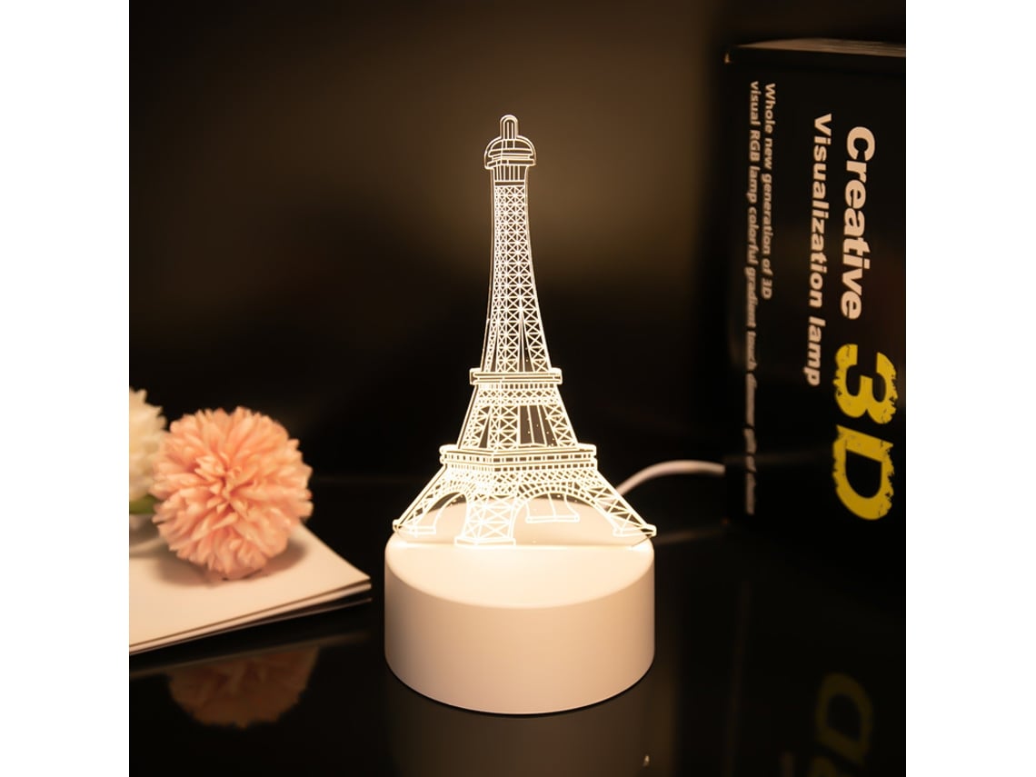 Lámpara de noche con ilusión 3D, 7 colores, interruptor táctil y alimentación USB (Torre Eiffel)