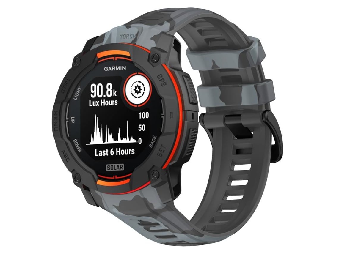 Bracelete Para Garmin Instinct 3 Amoled / Solar (45mm) - Silicone - Estampa Camuflada Preto E Cinza