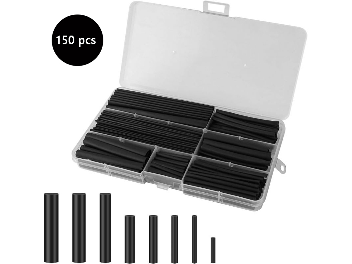 Kit de 150 fundas termorretráctiles negras para circuitos, automóviles y reparaciones hidroeléctricas.
