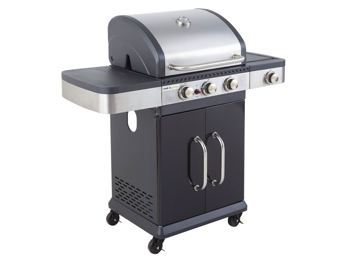 Barbacoa Fidgi COOK'IN GARDEN (Con termómetro - 3 quemadores + quemador de 11,5 kW - Acero - Gris - 122 x 57 x 112 cm)
