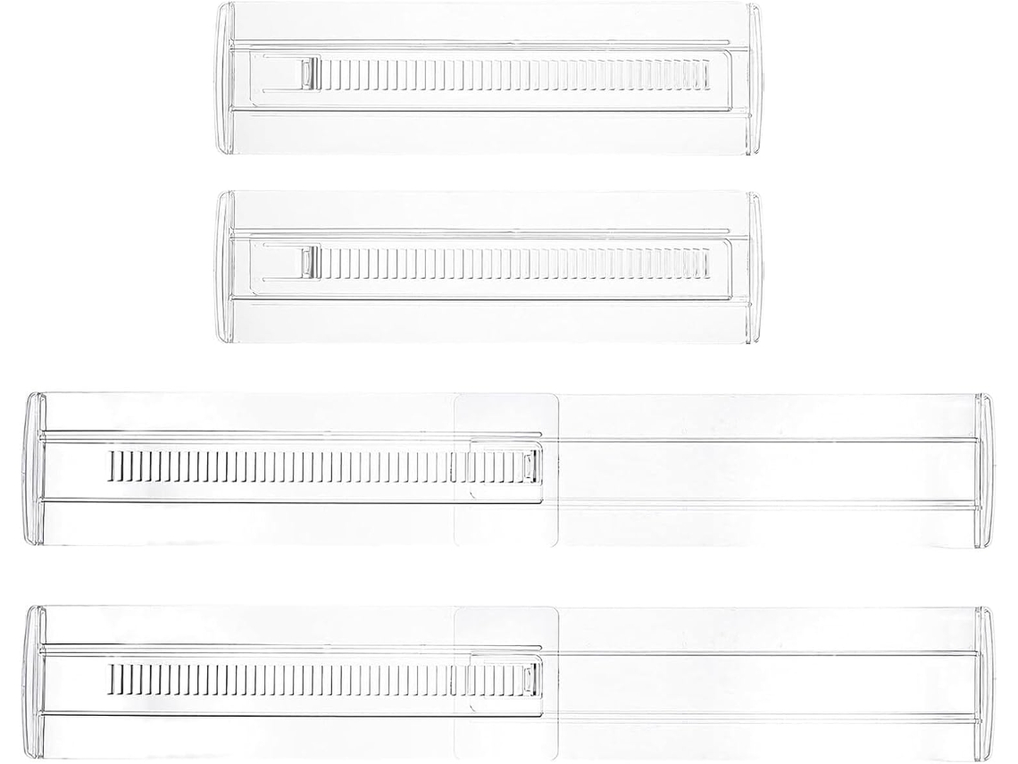 Juego 4 Separadores Cajones Plástico Multifuncionales Organizadores Ajustables Pequeños Transparente