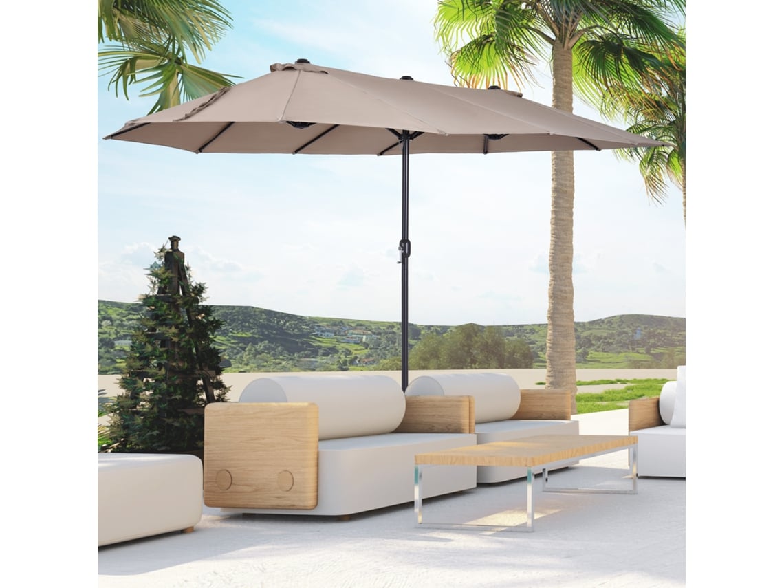 Guarda-sol Duplo De Jardim 455x265x238 Cm, Grande, Com Manivela Manual, Proteção Solar, Cor Café.