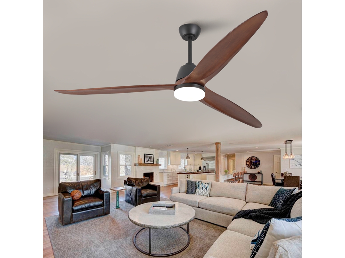 Ventilador De Techo Negro 70'' Con Luz Regulable, Motor Dc Silencioso Y Aspas Madera