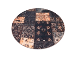 Antika Alfombra Ancient Chocolate Circulo, Patchwork Moderno, Griego Lavable - Negro / Terracota (circulo 160 cm)