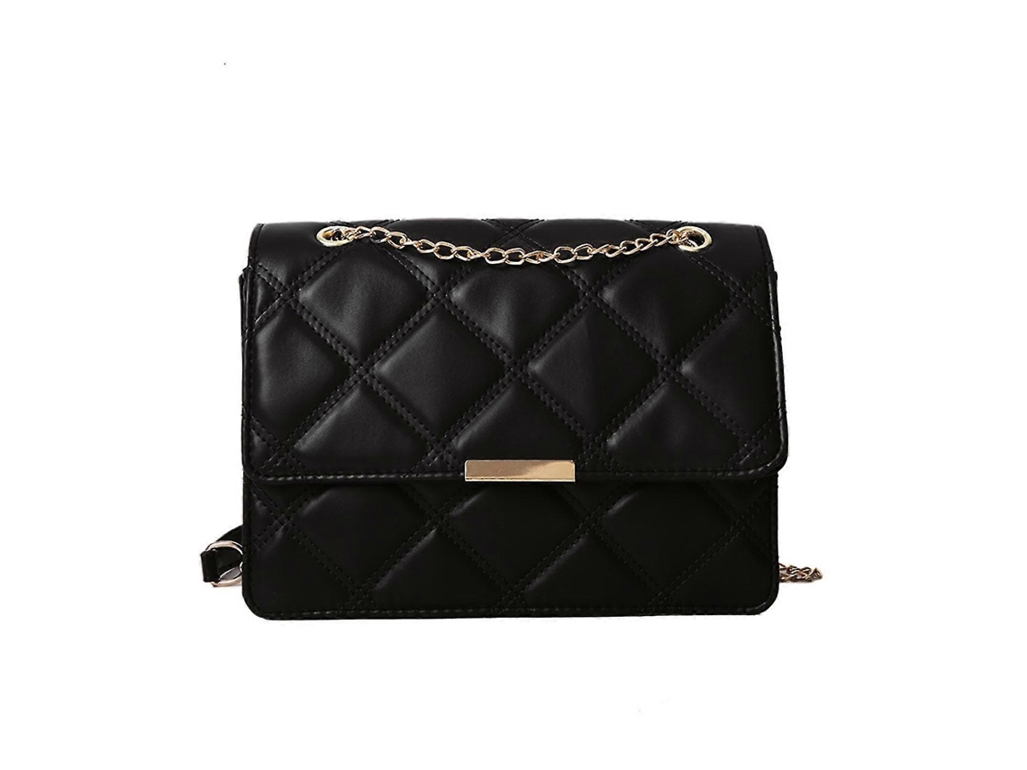 Bolso bandolera cuadrado de piel Lalamoli, bolso de hombro con cadena y bandolera con solapa, negro